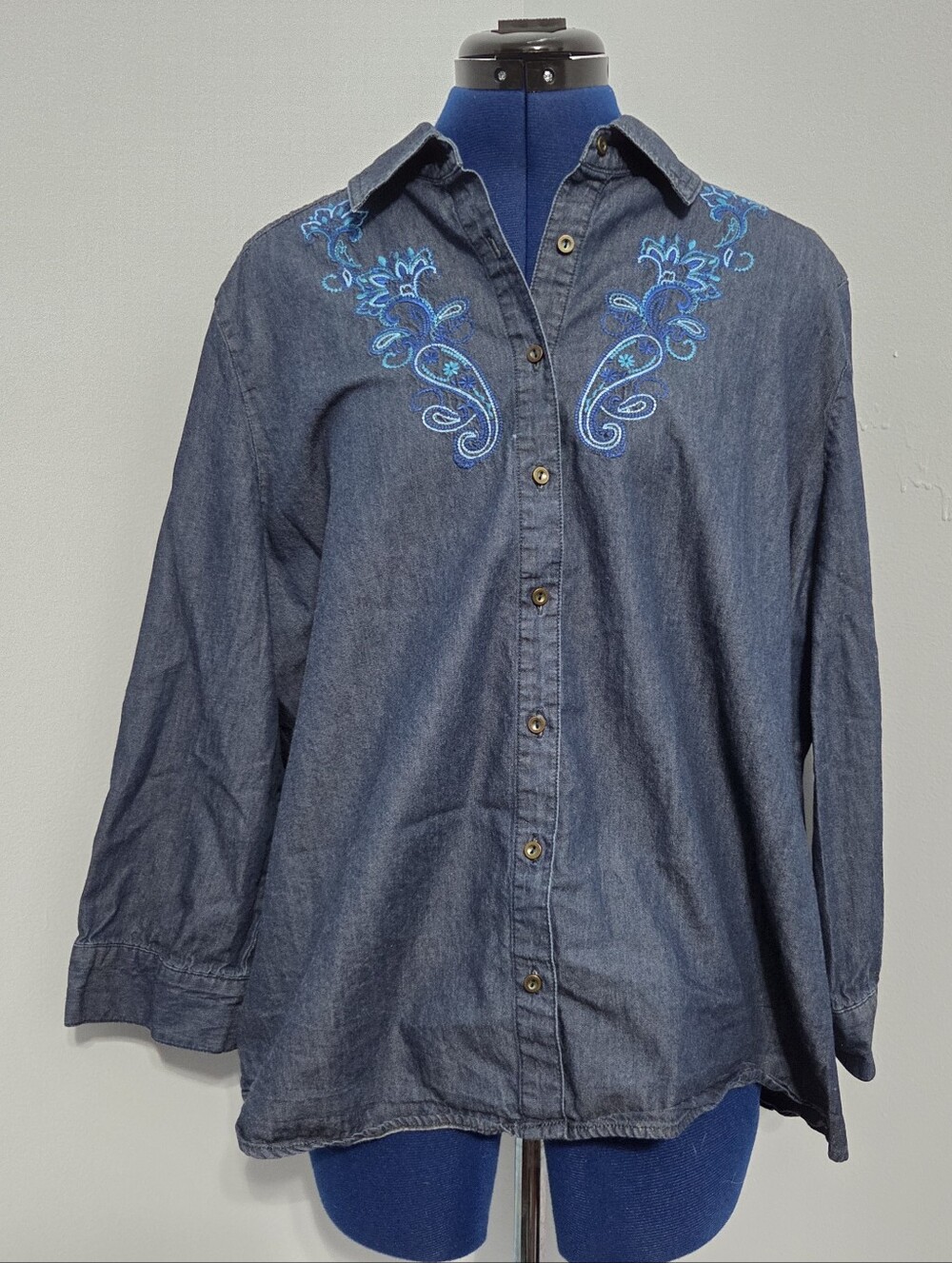 Embroidered Denim Button Down Size XL